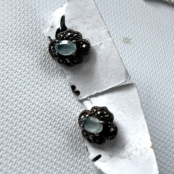 925 Sterling Silver Jewelry - Genuine Sky Blue Topaz 925 Sterling Silver Stud Earrings marcasite